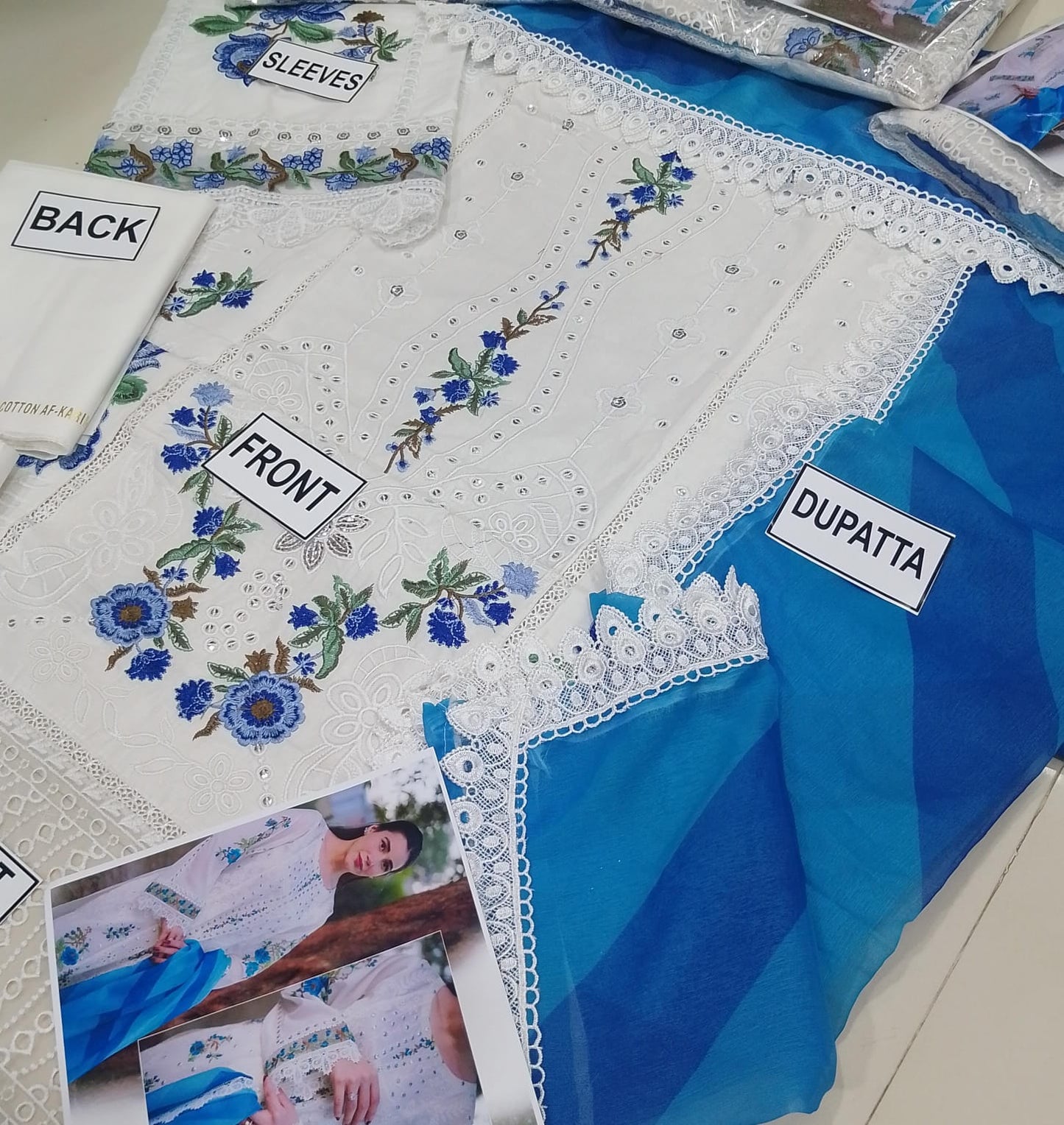 3-Pc Unstitched Chikankari Dress Set – Heavy Schifli Embroidery, Cutwork Laces, Printed Chiffon Dupatta | Summer Brunch & Office Wear