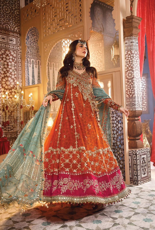 MARIA B Unstitched MBROIDERED - Burnt Orange, Fuchsia Pink (BD-2506)