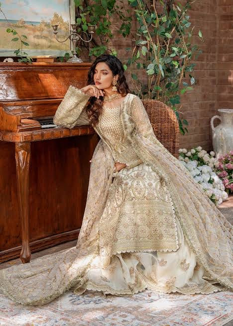 Mehrunisa Luxury Off-White Embroidered Chiffon Sharara Dress – Wedding – NOON FASHIONS
