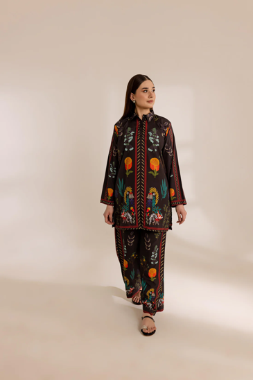 SILAI PRET DIGITAL PRINTED SILK LAWN COORD SET BLACK FLORAL