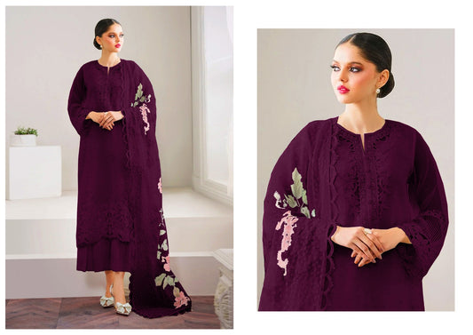 Baroque Chantelle Organza Unstitched 3-Piece Suit – Embroidered Shirt, Digital Printed Dupatta & Silk Trouser Maroon