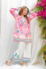 Dananeer Inspired Recreation Pink Silk Lawn Digital Printed Co Ord Set Unstitched