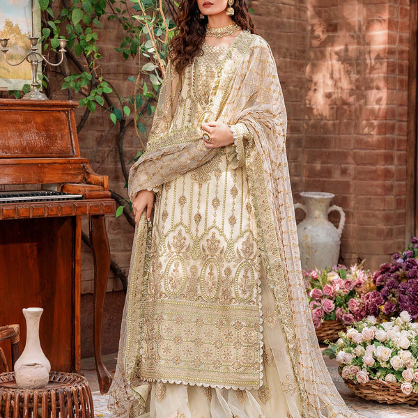 Mehrunisa Luxury Off-White Embroidered Chiffon Sharara Dress – Wedding, Valima & Bridal Events