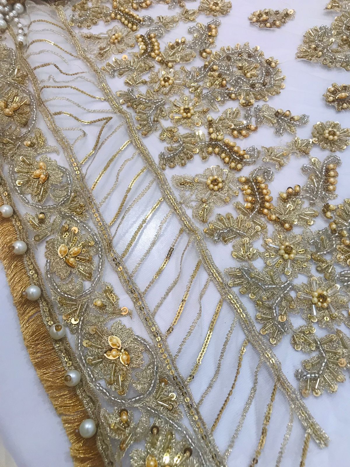 White Embroidered Gharara Set with Zari, Sequins, Beads & Pearls | Heavy Handwork | 4-Side Kiran Lace Dupatta