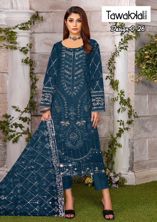 COTTON EMBROIDERED DRESS WITH ORGANZA EMBROIDERED DUPATTA