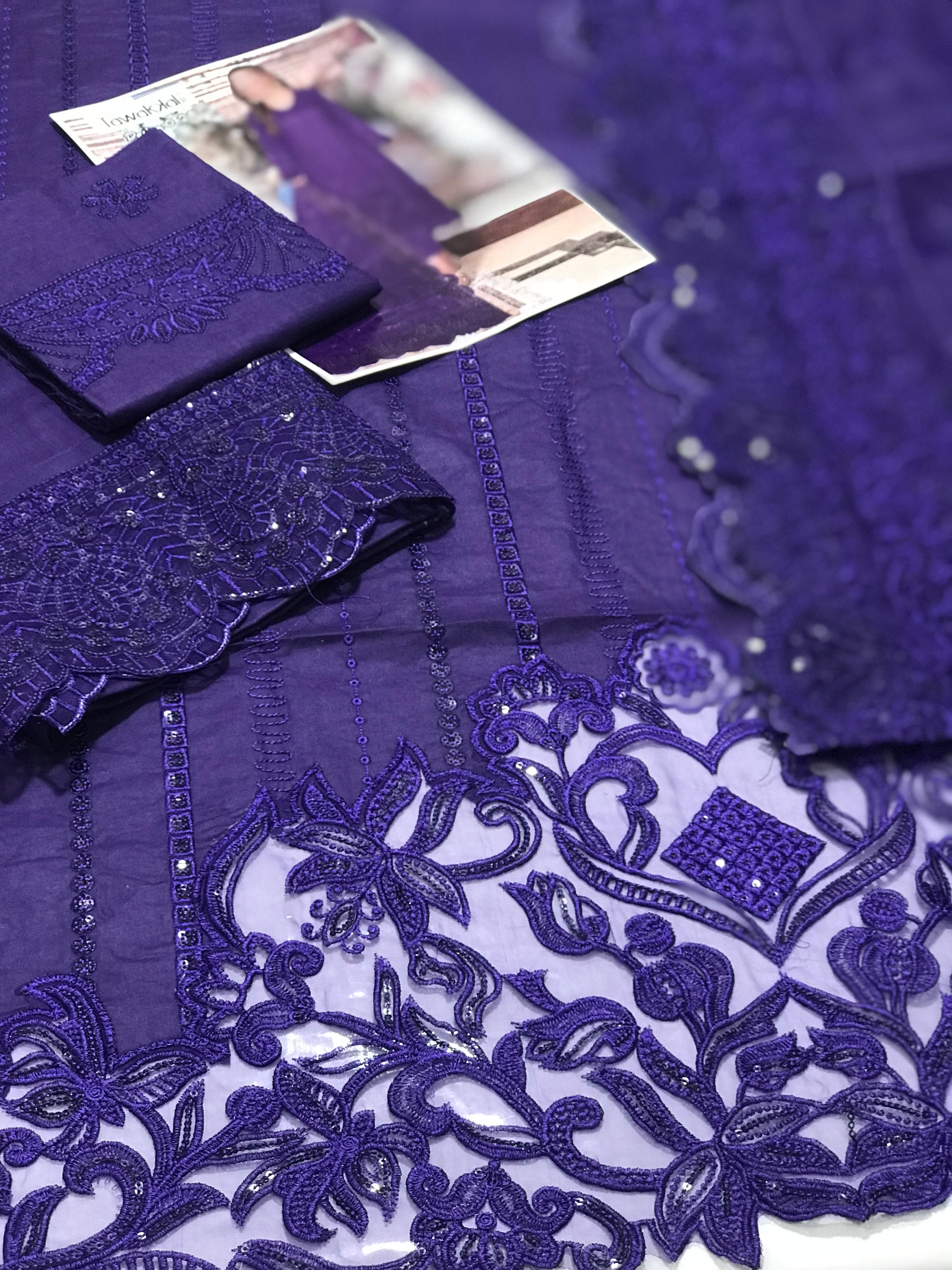 COTTON EMBROIDERED DRESS WITH ORGANZA EMBROIDERED DUPATTA 