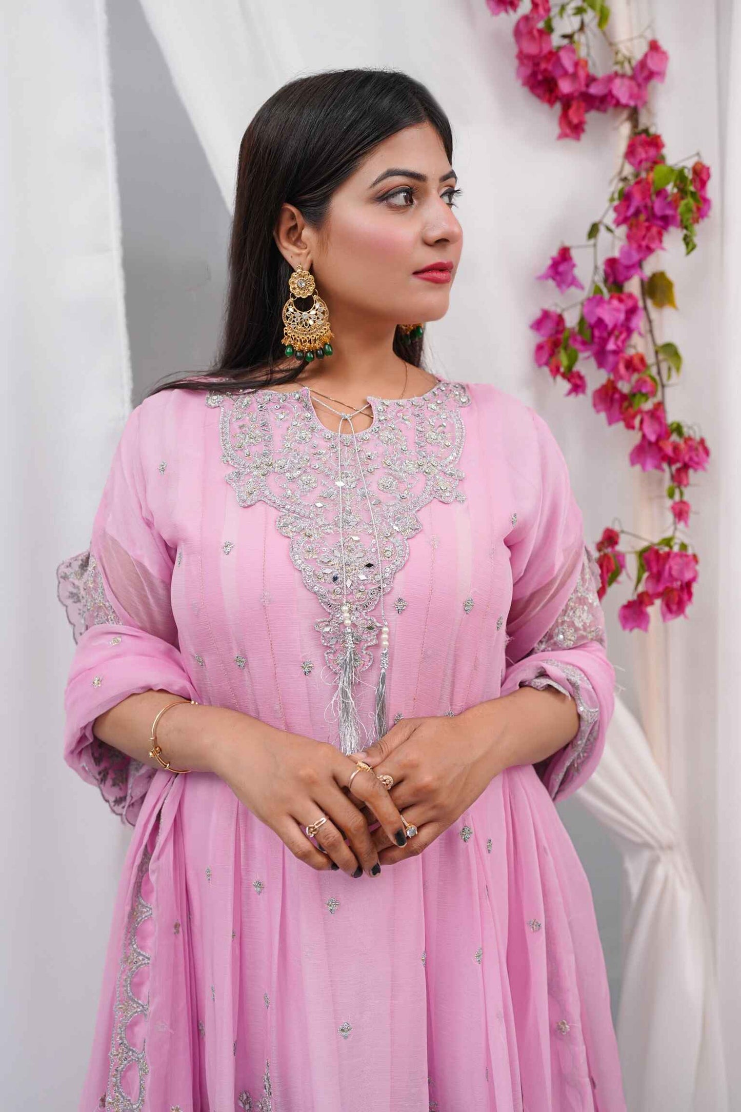 Premium Semi-Pure Chiffon Embroidered Dress – Handcrafted Handwork – Ready-to-Wear Wedding & Parties (Sizes S/M/L)