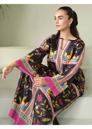 Sumaira Aurangzeb CO ORD SET SILK LAWN 2 pcs unstitched DIGITAL PRINTED Black and multi colors