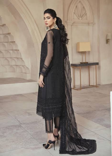 MUSHQ LUXE BLACK OPIUM NET 3 PC EMBROIDERED AND EMBELLISHED