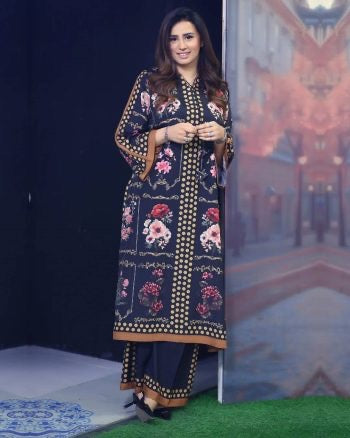 SILAI PRET DIGITAL PRINTED SILK LAWN COORD SET BLUE NAVY