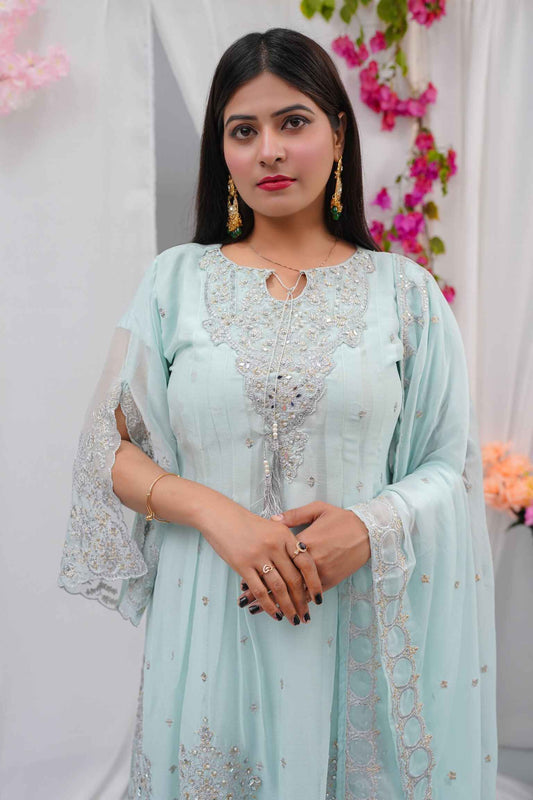 Premium Semi-Pure Chiffon Embroidered Dress – Handcrafted Handwork – Ready-to-Wear Wedding & Parties (Sizes S/M/L)