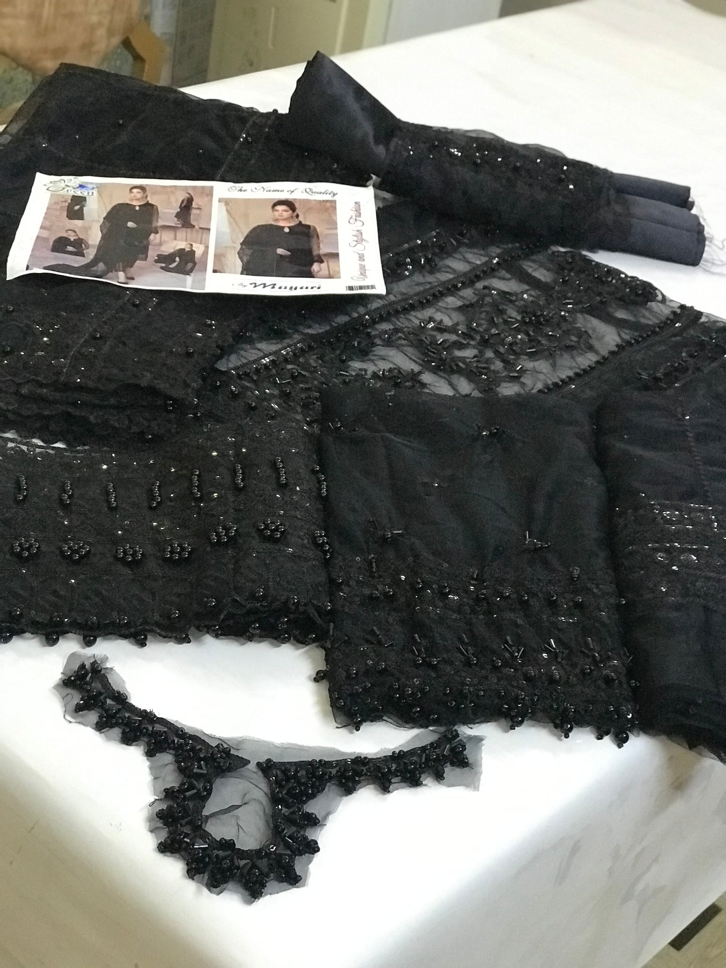 MUSHQ LUXE BLACK OPIUM NET 3 PC EMBROIDERED AND EMBELLISHED