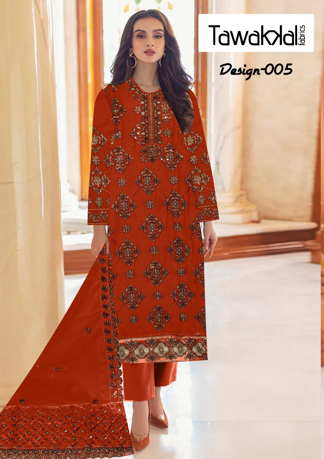 COTTON EMBROIDERED DRESS WITH ORGANZA EMBROIDERED DUPATTA