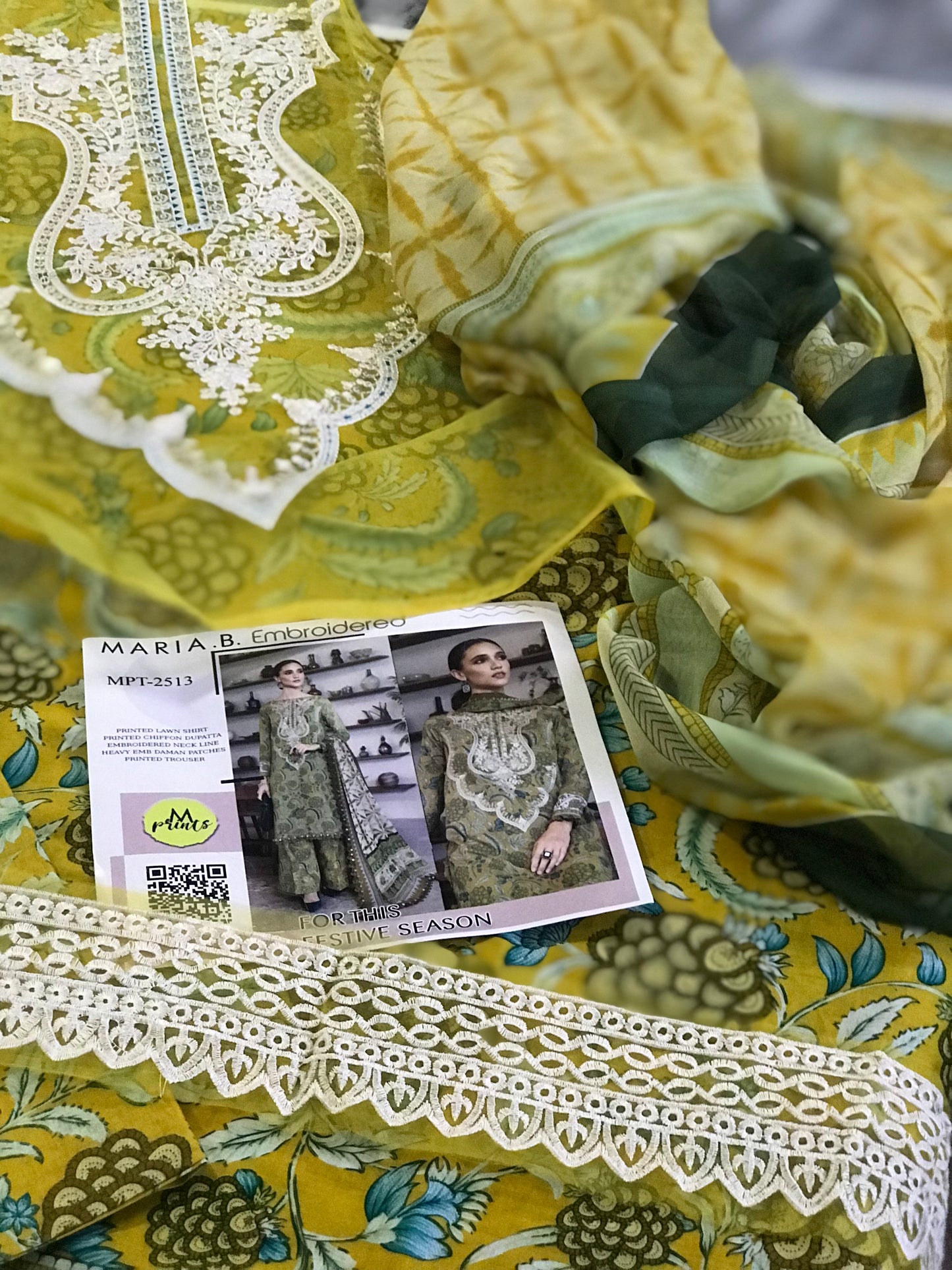 M Prints By Maria B Embroidered Suits Unstitched 3 Piece MB25MP 3A - Summer Collection