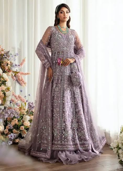Gulal Zeva Tea Pink Embroidered Net Semi-Stitched Maxi Dress – 12 Panels, Heavy Sequined Handwork, 3PC Party Wear