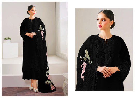 Baroque Chantelle Organza Unstitched 3-Piece Suit – Embroidered Shirt, Digital Printed Dupatta & Silk Trouser Black