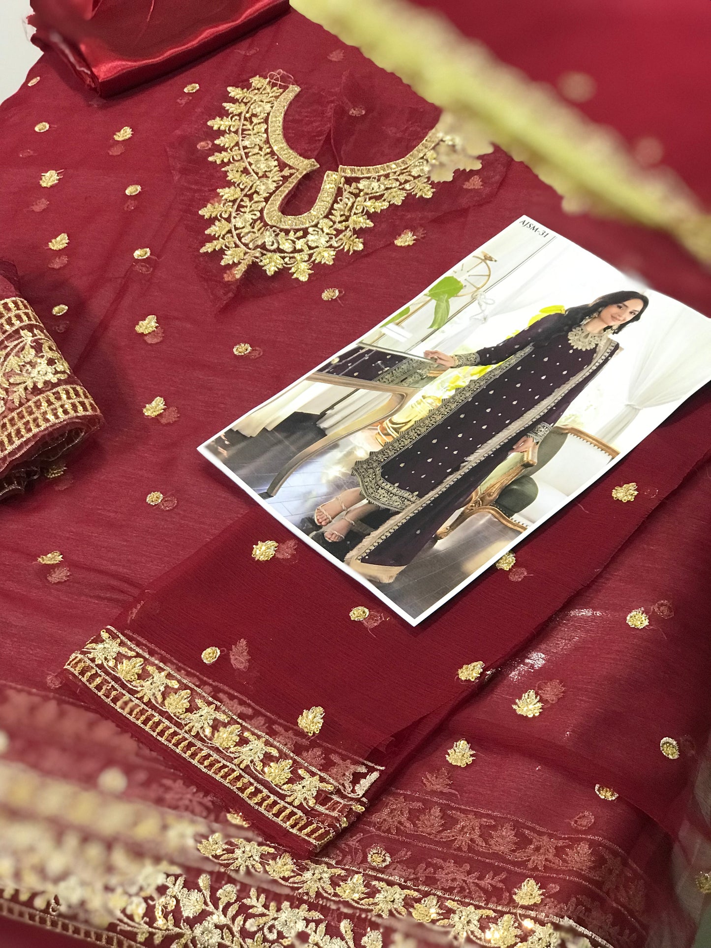 ASIM JOFA Embroidered Chiffon Shirt with Silk Trouser & Heavy Embroidered Dupatta