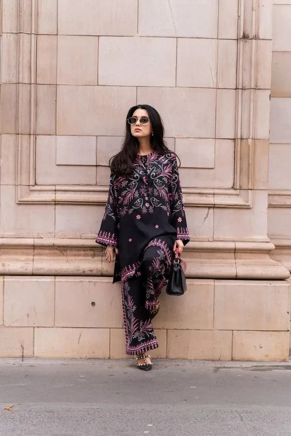 Black Pink Floral Co Ord Set Pakistan | Digital Print Unstitched 2 Piece | Online Sale