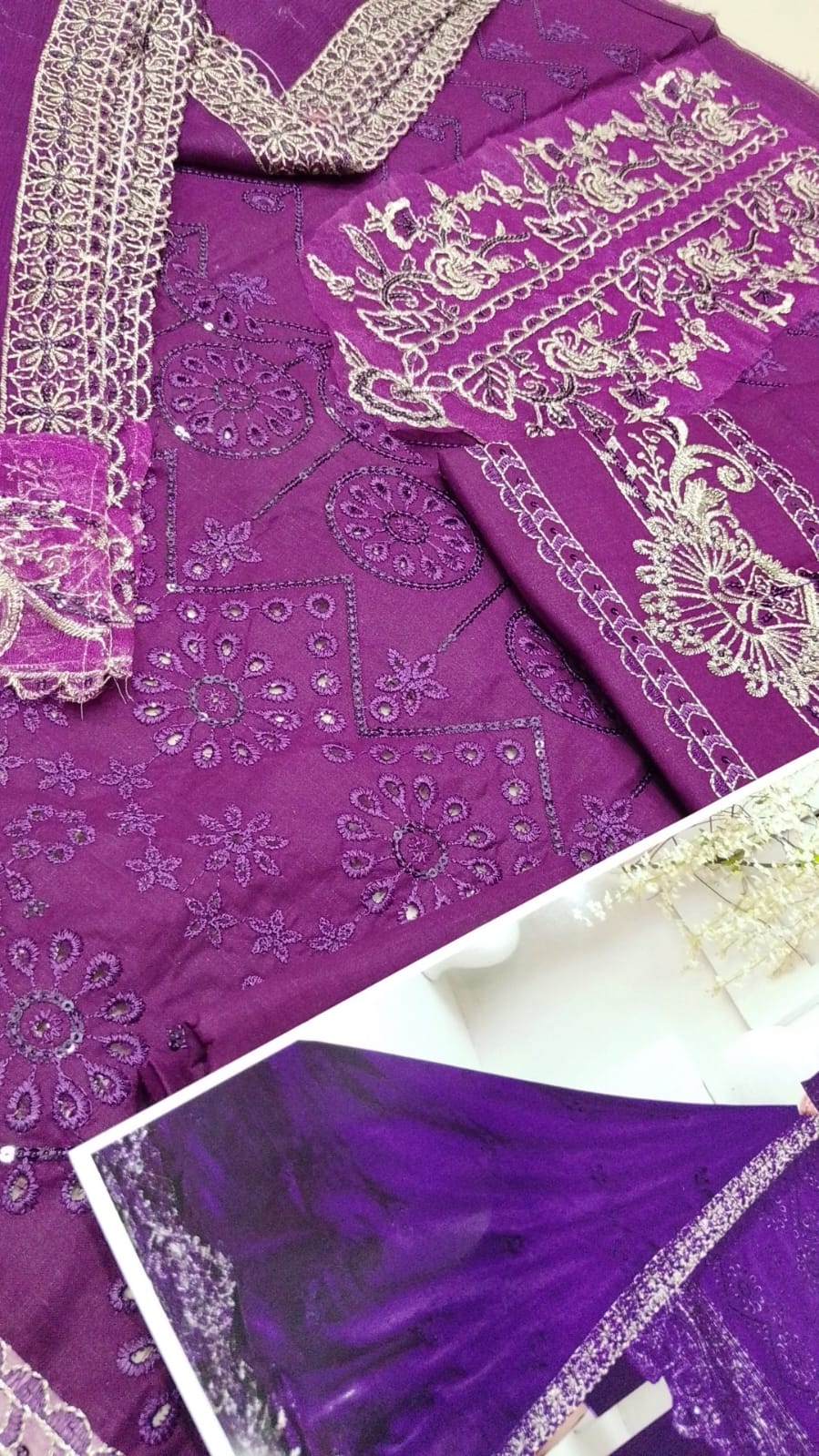 Noon Fashions Casual Cotton Embroidered Dress | Chicken Kari & Sequin 3-PC Suit