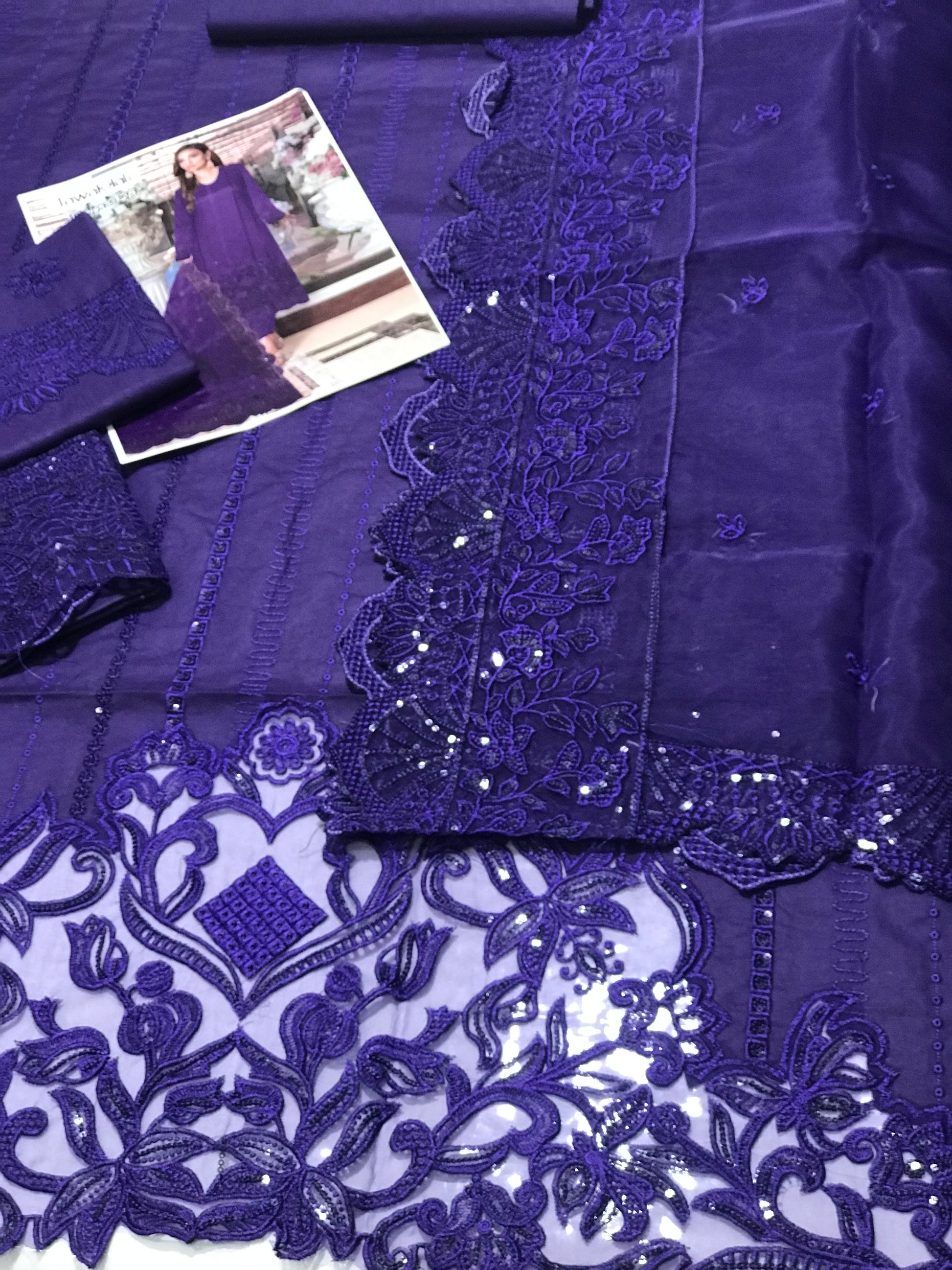 COTTON EMBROIDERED DRESS WITH ORGANZA EMBROIDERED DUPATTA 