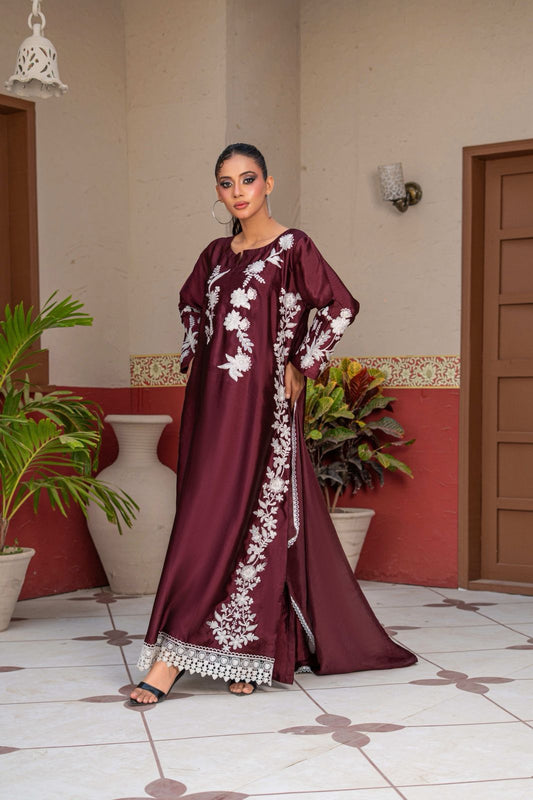 Premium Sheesha Silk Maroon Kaftan