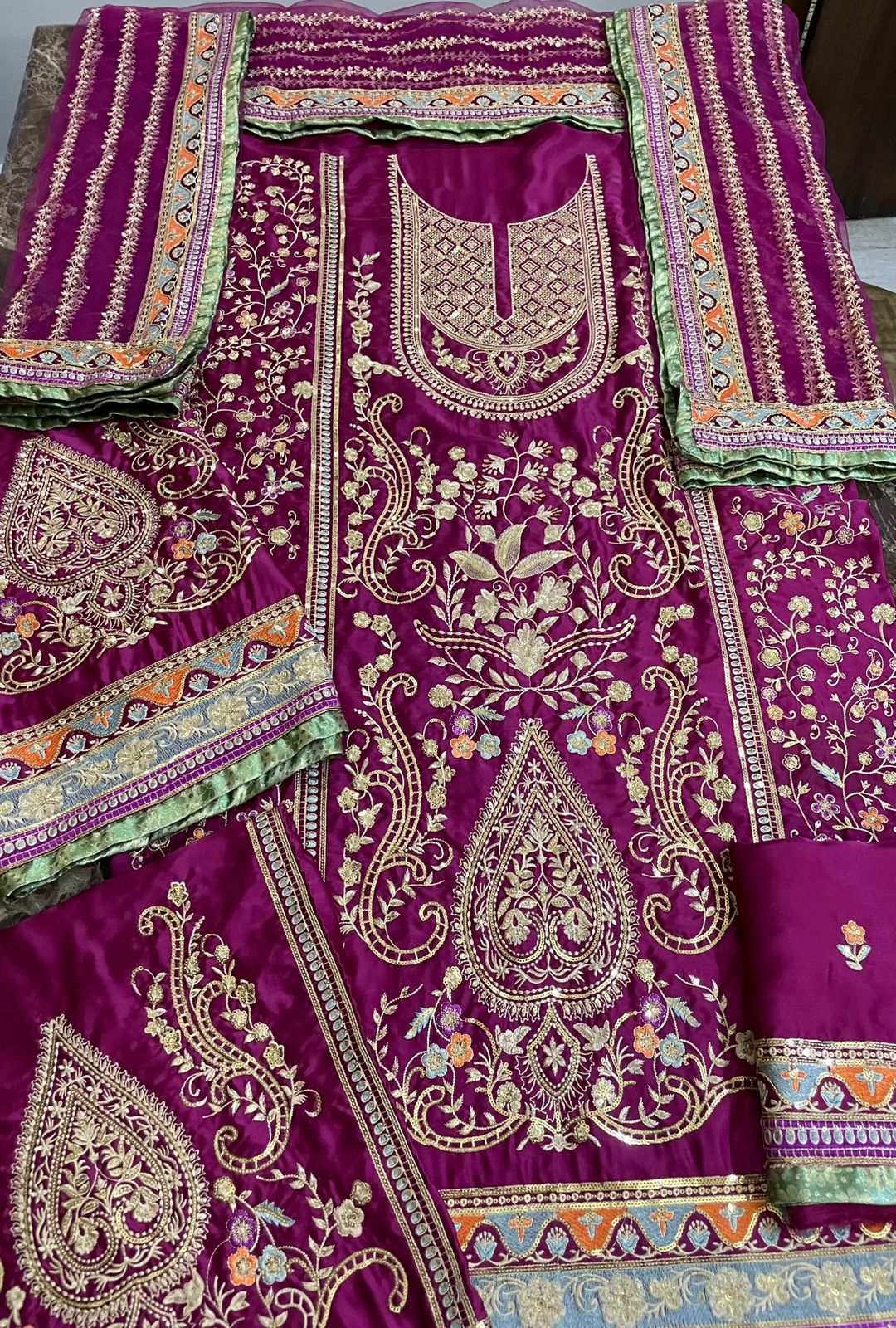 Hot Pink Charmeuse Silk 3-Piece Embroidered Dress | Zari, Sequins & Tilla Work | Luxury Unstitched Collection