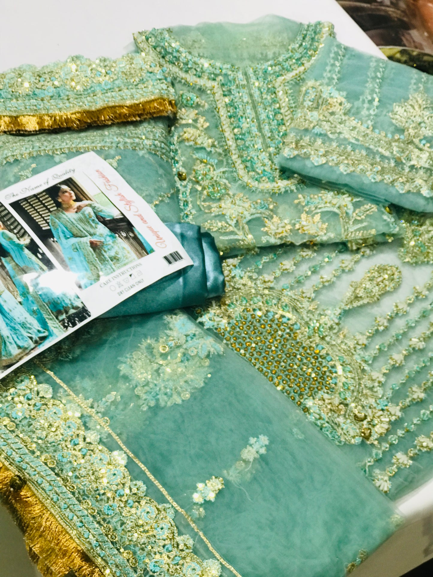 Luxury Net Embroidered Bridal Outfit Unstitched (4 Pc) – Shirt, Lehenga, Dupatta – Wedding & Valima Wear