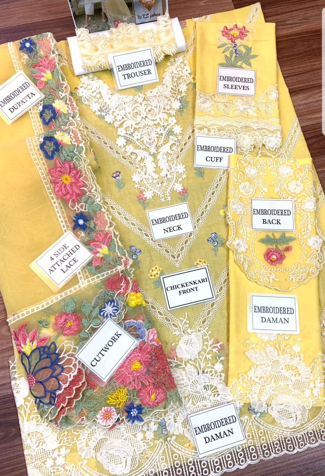 Crimson Luxury Chikankari Embroidered Lawn Suit with Heavy Embroidered Organza Dupatta & Cambric Trouser