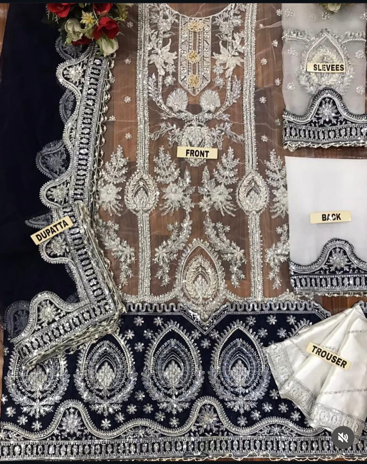 Maryam and Maria Embroidered Net Dress with handwork