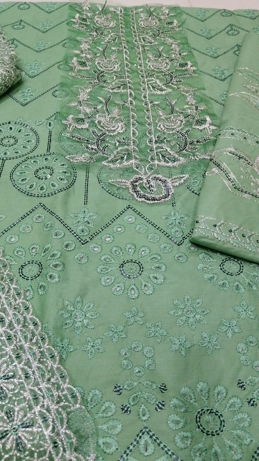 Noon Fashions Casual Cotton Embroidered Dress | Chicken Kari & Sequin 3-PC Suit