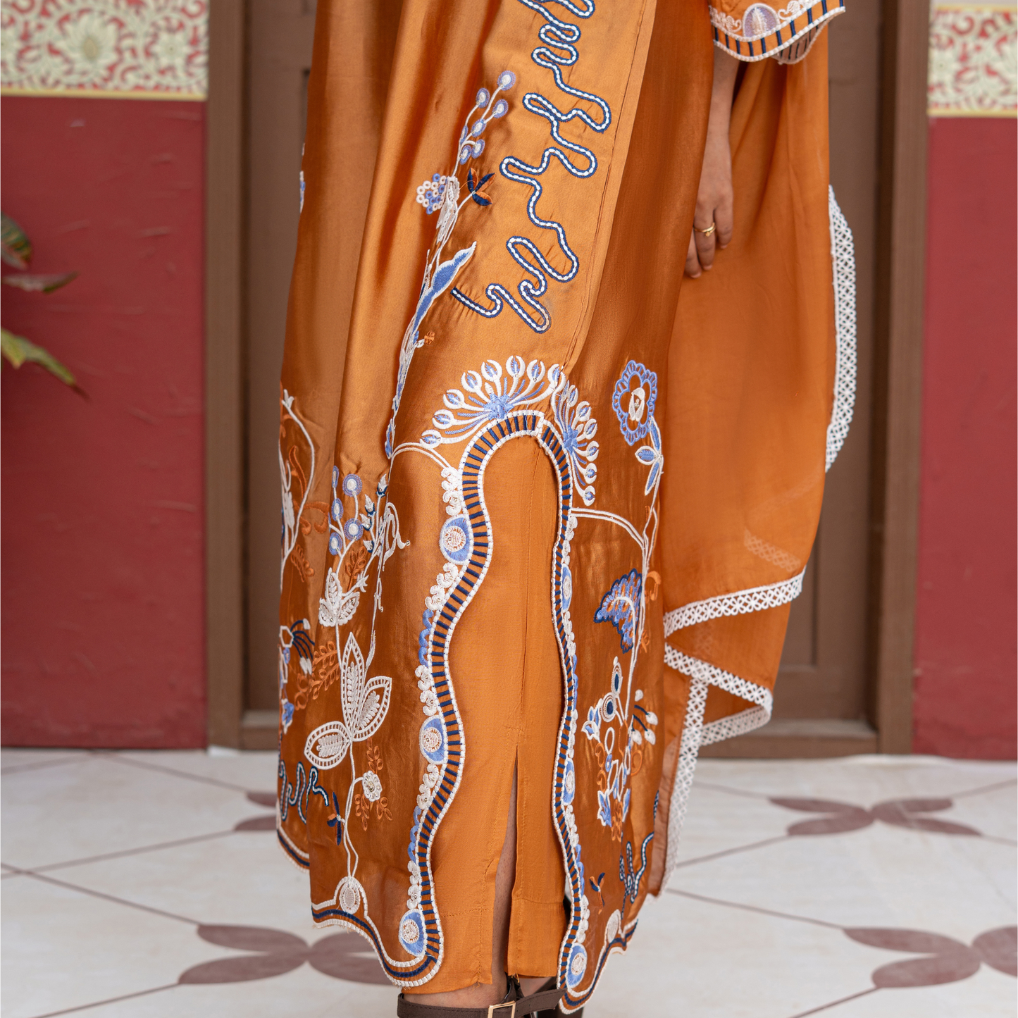 Premium Sheesha Silk Kaftan | Embroidered 3 Piece Pakistani Dress