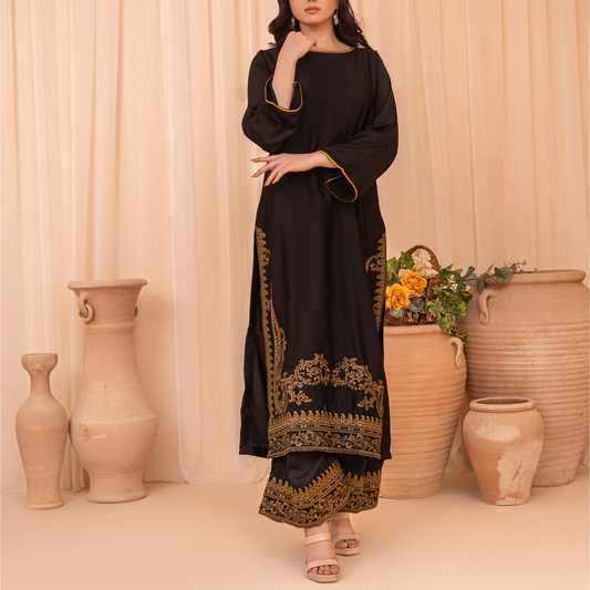 Premium Silk China Embroidered Sharara Suit Set with Tissue Silk Dupatta | Luxury Pakistani Wedding & Eid Outfit