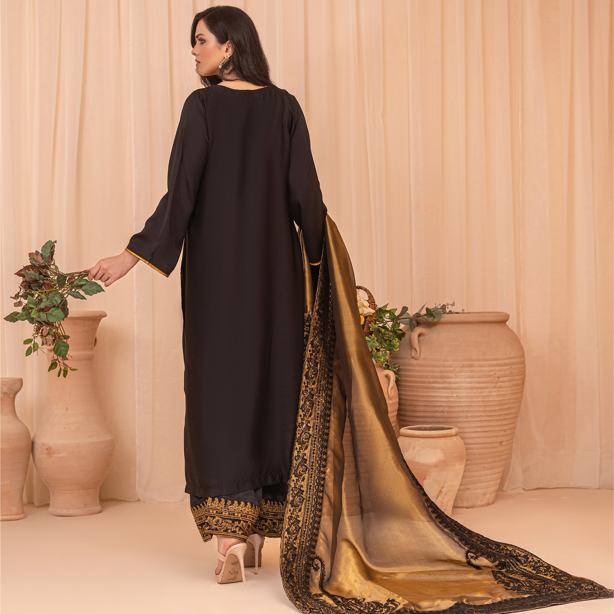 Premium Silk China Embroidered Sharara Suit Set with Tissue Silk Dupatta | Luxury Pakistani Wedding & Eid Outfit