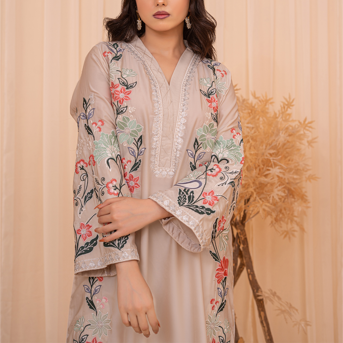 3-Piece Embroidered Velvet Silk Kaftan Set for Women | Luxury Party Wear Outfit