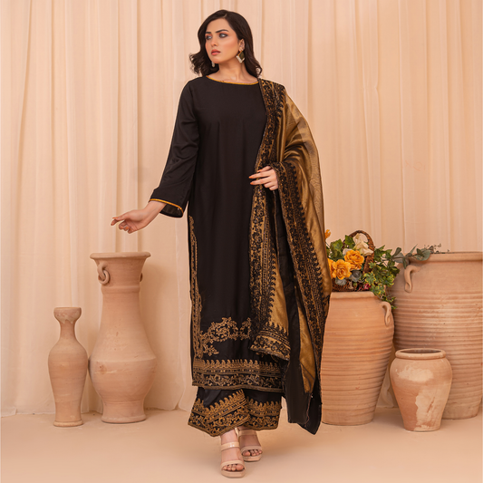 Premium Silk China Embroidered Sharara Suit Set with Tissue Silk Dupatta | Luxury Pakistani Wedding & Eid Outfit