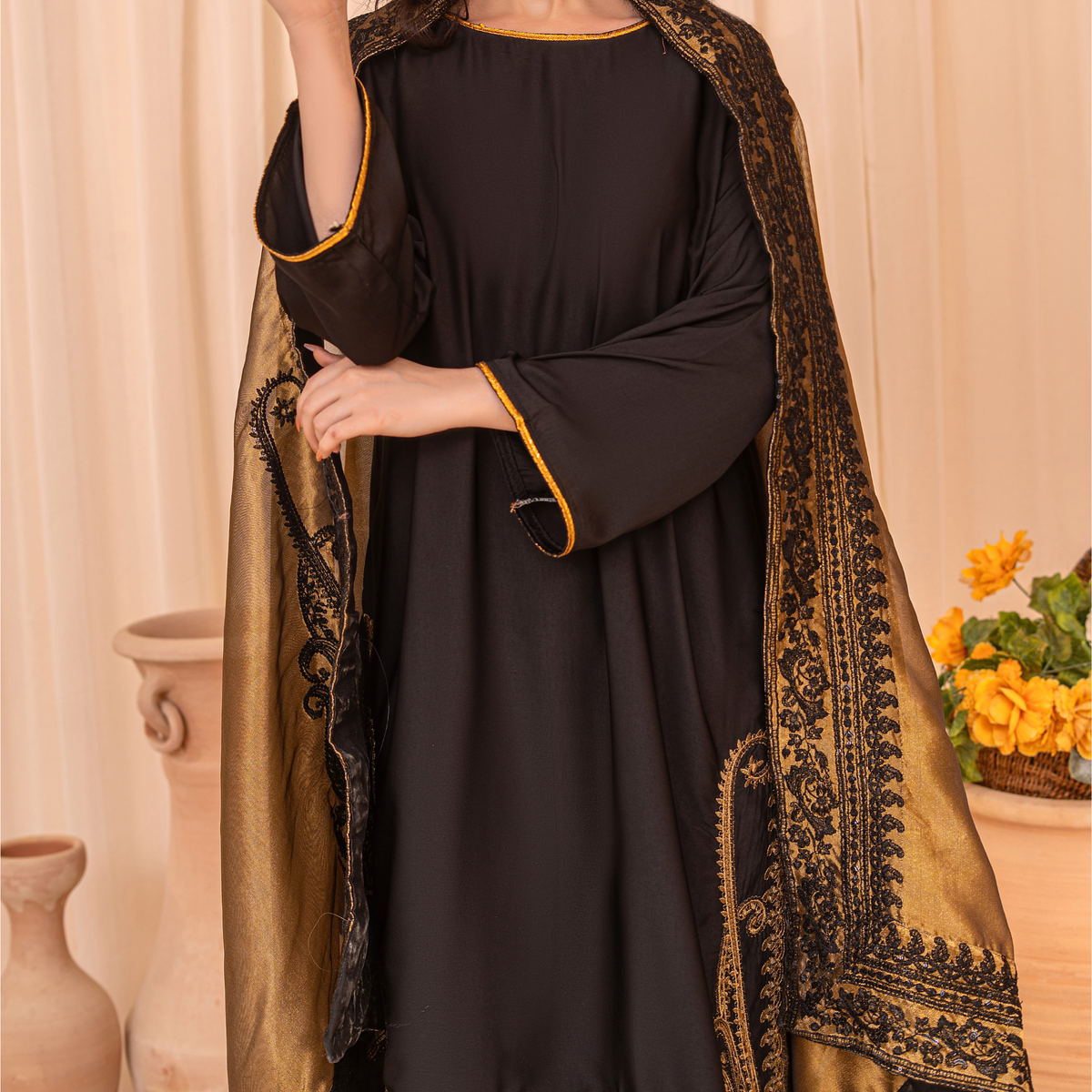 Premium Silk China Embroidered Sharara Suit Set with Tissue Silk Dupatta | Luxury Pakistani Wedding & Eid Outfit