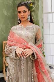 Murat by Maryam and Maria | Desert Sage Collection | Embroidered Wedding Dress & Dupatta (Peach & Light Brown)