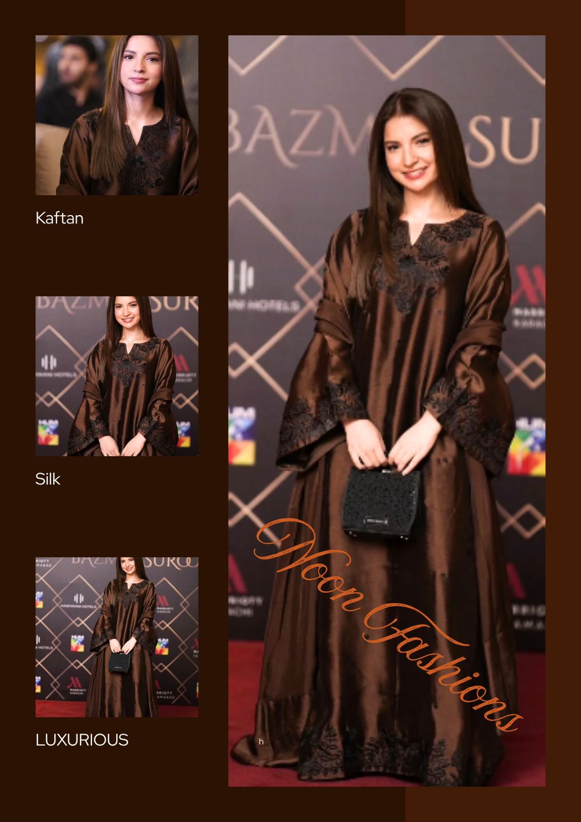 Premium Embroidered Russian Silk Kaftan Set (3 PCS Stitched) – Chocolate Brown
