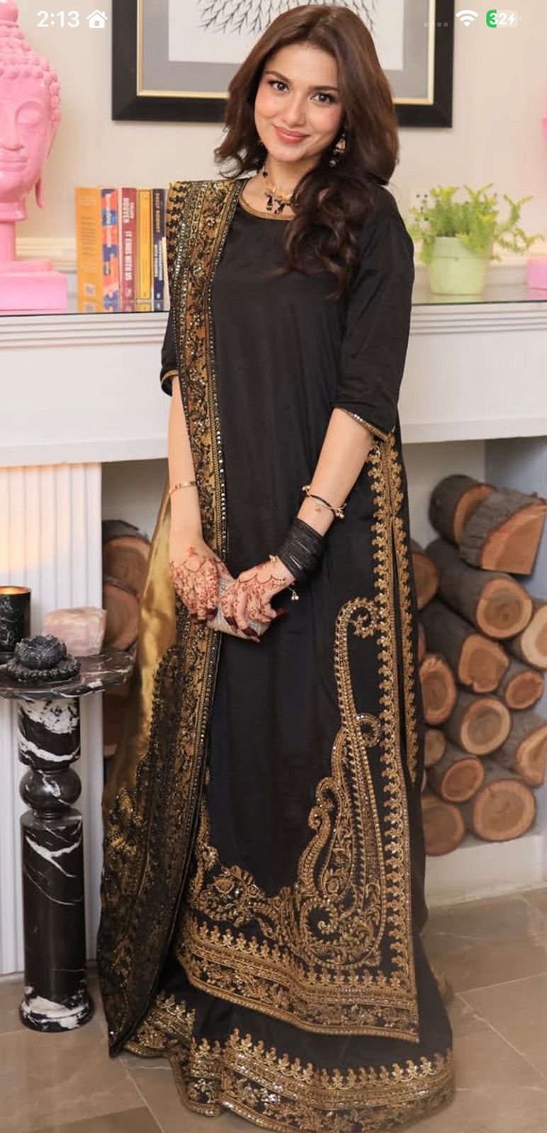 Exclusive Velvet Silk Embroidered Sharara Set (3 PCS Stitched) – Black & Gold