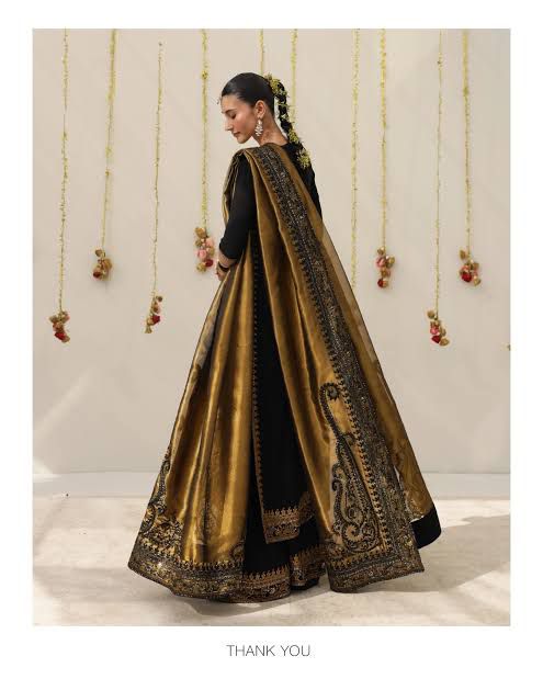 Exclusive Velvet Silk Embroidered Sharara Set (3 PCS Stitched) – Black & Gold